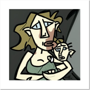 Abstract angular image of mother holding her baby. Posters and Art